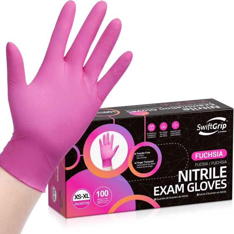 SwiftGrip Pink Gloves Powder-Free Nitrile Gloves, 100ct Box - 3-Mil, Gloves Disposable Latex Free, for Kitchen, Cleaning, Estheticians, Hair Stylist - Pink/Fuchsia(Small) - Image 1