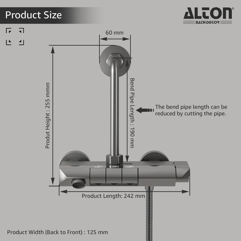 ALTON ALM35025 Modern 3IN1 Wall Mixer For Bathroom With 225mm Lbend Set Bathroom Shower System Shower Mixer For Bathroom with Handy Storage Space for Essentials Mixer Tap For Bathroom Grey - Image 5