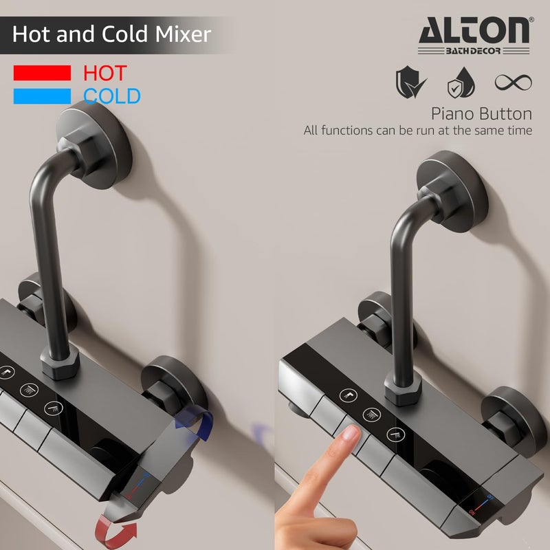 ALTON ALM35025 Modern 3IN1 Wall Mixer For Bathroom With 225mm Lbend Set Bathroom Shower System Shower Mixer For Bathroom with Handy Storage Space for Essentials Mixer Tap For Bathroom Grey - Image 3