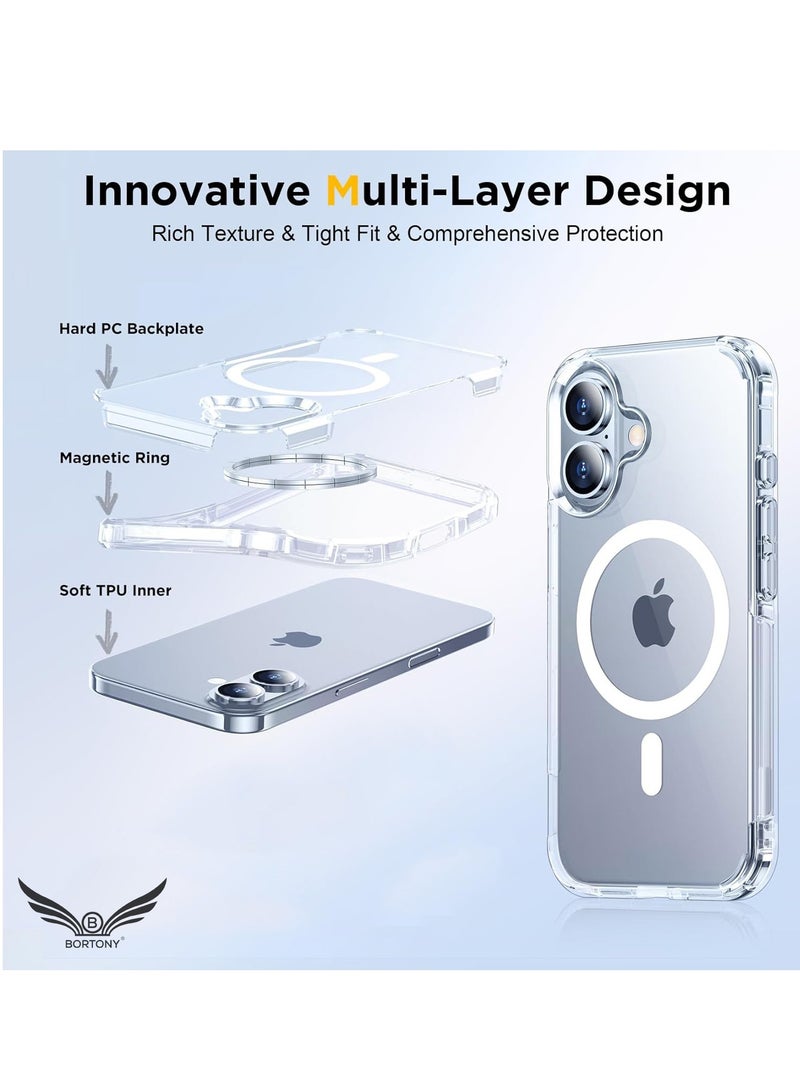 BORTONY iPhone 16 Cover Crystal Clear Magnetic Case Support Wireless Charging Slim Shockproof Phone Case for iPhone 16 6.1 inch - Image 4