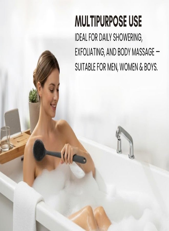 DUANT Soft Silicone Back Scrubber with Long Handle for Shower | Gentle Exfoliating Body Brush with Soft Bristles | Flexible Bath Brush for Men, Women & Boys | Long-Handled Body Scrubber for Bathing & Body Wash (1pcs) - Image 2