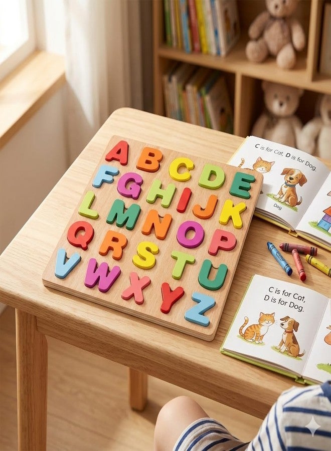 AASHRIT Wooden Alphabet ABC Shapes Puzzles for Kids | ABC Puzzle Board for Toddlers | Preschool Educational Learning Letter Toys, Montessori Sturdy Wooden Construction Puzzle RWA-36 - Image 1