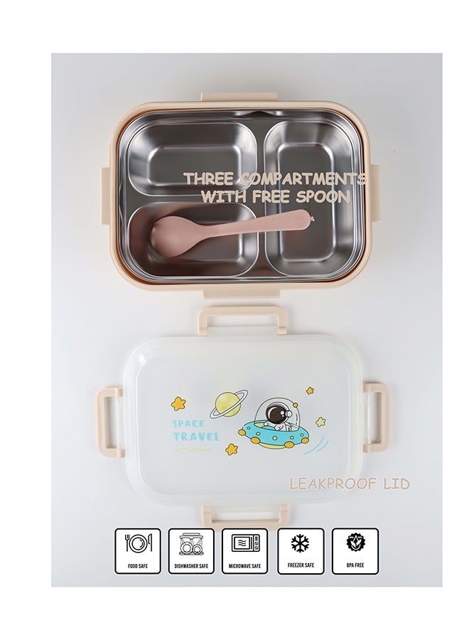 توشيونيكس صندوق غداء من الفولاذ المقاوم للصدأ بثلاثة أقسام وملعقة - حاوية طعام مانعة للتسرب - صينية قابلة للإزالة - آمنة للاستخدام في الميكروويف - خالية من مادة BPA - آمنة للاستخدام في غسالة الأطباق - آمنة للاستخدام في الفريزر - مثالية للمكتب والمدرسة والسفر وصالة الألعاب الرياضية - سعة 1.4 لتر - Image 2