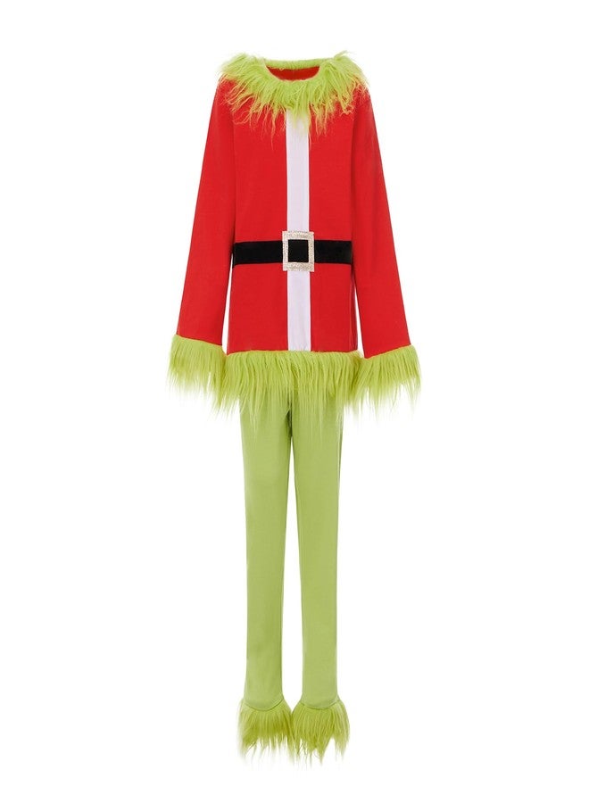 Socutebabe طقم ملابس عيد الميلاد للأطفال الصغار من Socutebabe، زي تنكري أخضر فروي للأولاد والبنات، طقم ملابس وبنطلون متطابق لشخصية سانتا كلوز (أخضر وأحمر، 4-5 سنوات) - Image 1