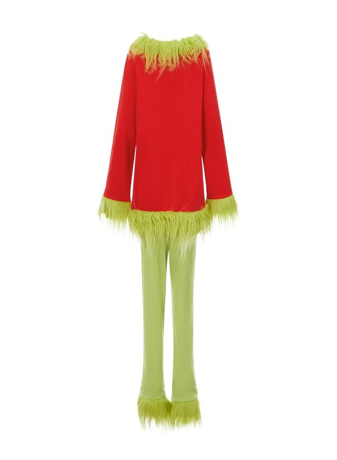Socutebabe طقم ملابس عيد الميلاد للأطفال الصغار من Socutebabe، زي تنكري أخضر فروي للأولاد والبنات، طقم ملابس وبنطلون متطابق لشخصية سانتا كلوز (أخضر وأحمر، 4-5 سنوات) - Image 2