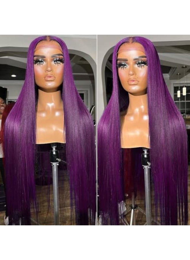 cute fairy Dark Purple Lace Front Wigs Human Hair 13x4 Deep Purple Lace Frontal Colored Straight Human Hair Glueless Wigs Pre Plucked with Baby Hair 150 Density 16 Inch - Image 3