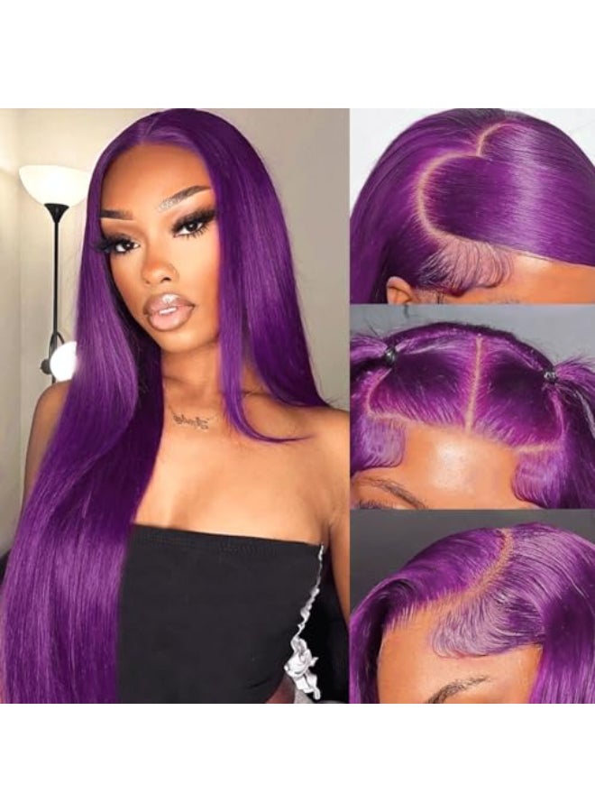 cute fairy Dark Purple Lace Front Wigs Human Hair 13x4 Deep Purple Lace Frontal Colored Straight Human Hair Glueless Wigs Pre Plucked with Baby Hair 150 Density 16 Inch - Image 1