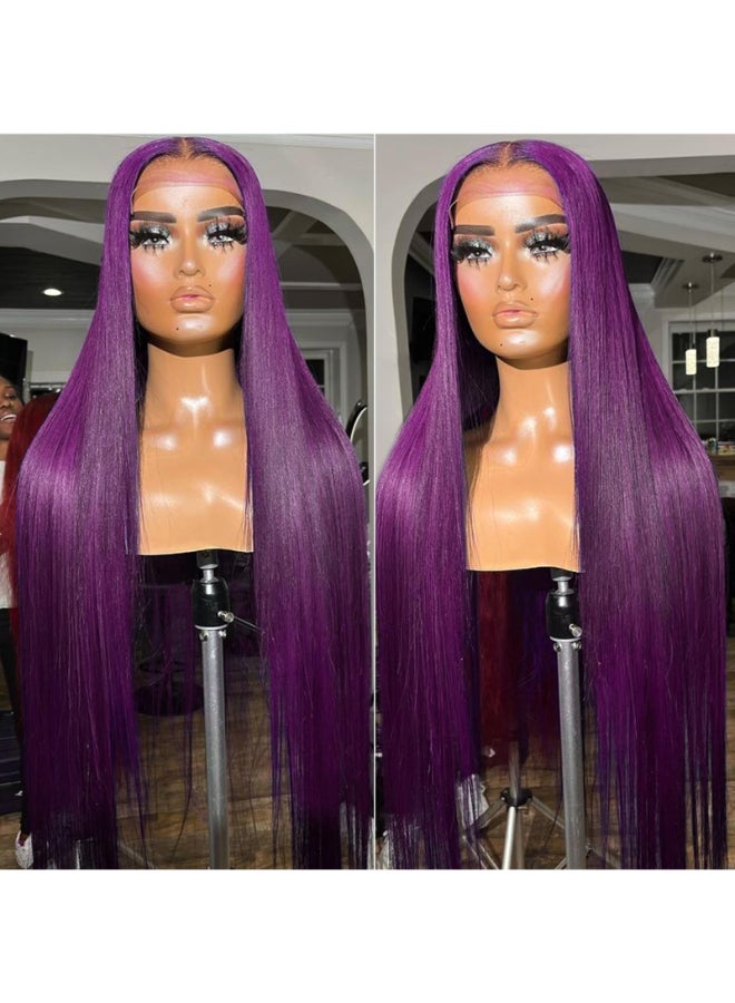 cute fairy Dark Purple Lace Front Wigs Human Hair 13x4 Deep Purple Lace Frontal Colored Straight Human Hair Glueless Wigs Pre Plucked with Baby Hair 150 Density 16 Inch - Image 4