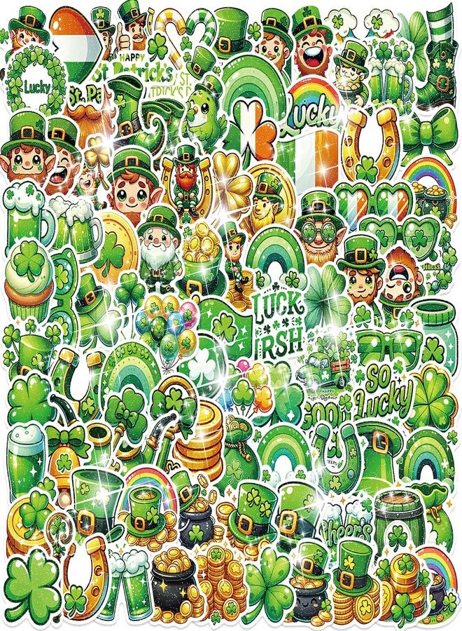 Auconda 100PCS Glitter St. Patrick's Day Stickers Vinyl Stickers St Patricks Day Party Favors Irish Holiday Stickers,Lucky Shamrock Stickers Suitable for Children, Teens, and Adults - Image 1