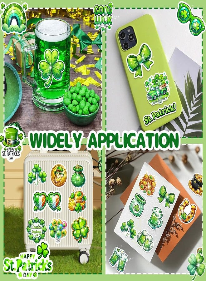 Auconda 100PCS Glitter St. Patrick's Day Stickers Vinyl Stickers St Patricks Day Party Favors Irish Holiday Stickers,Lucky Shamrock Stickers Suitable for Children, Teens, and Adults - Image 2