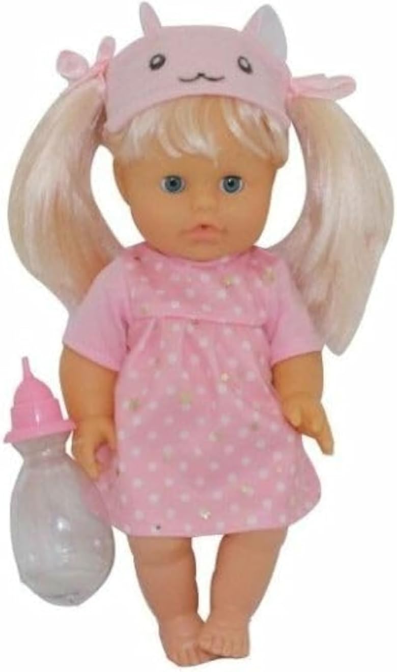 دمية ديميان بامبولينا نينا وقت النوم مع زجاجة رضاعة، لون وردي