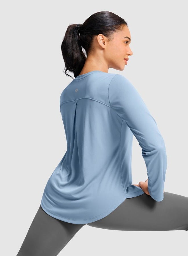 SANTINY Lightweight Long Sleeve Workout Tops for Women Breathable Active Tennis Sports Top Gym Yoga Athletic Running Shirts, Slate Blue, L - Image 4