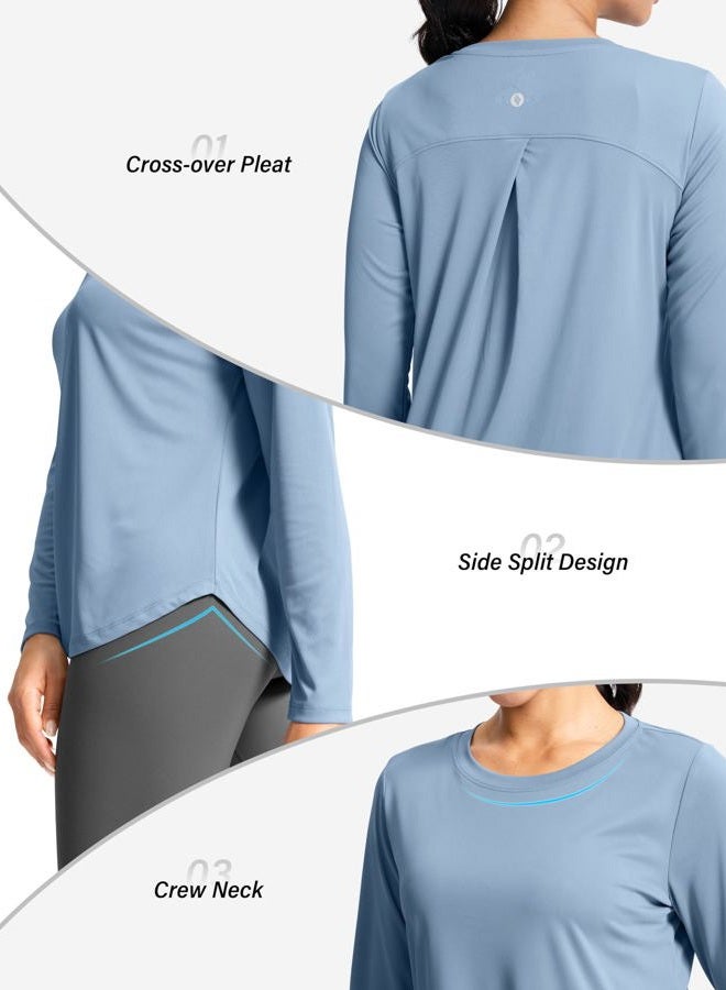 SANTINY Lightweight Long Sleeve Workout Tops for Women Breathable Active Tennis Sports Top Gym Yoga Athletic Running Shirts, Slate Blue, L - Image 5
