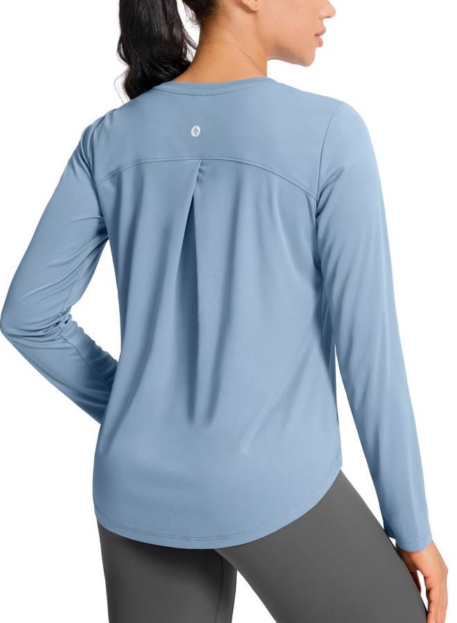 SANTINY Lightweight Long Sleeve Workout Tops for Women Breathable Active Tennis Sports Top Gym Yoga Athletic Running Shirts, Slate Blue, L - Image 1