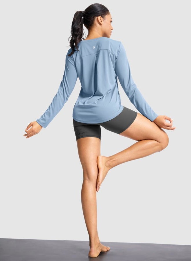 SANTINY Lightweight Long Sleeve Workout Tops for Women Breathable Active Tennis Sports Top Gym Yoga Athletic Running Shirts, Slate Blue, L - Image 3