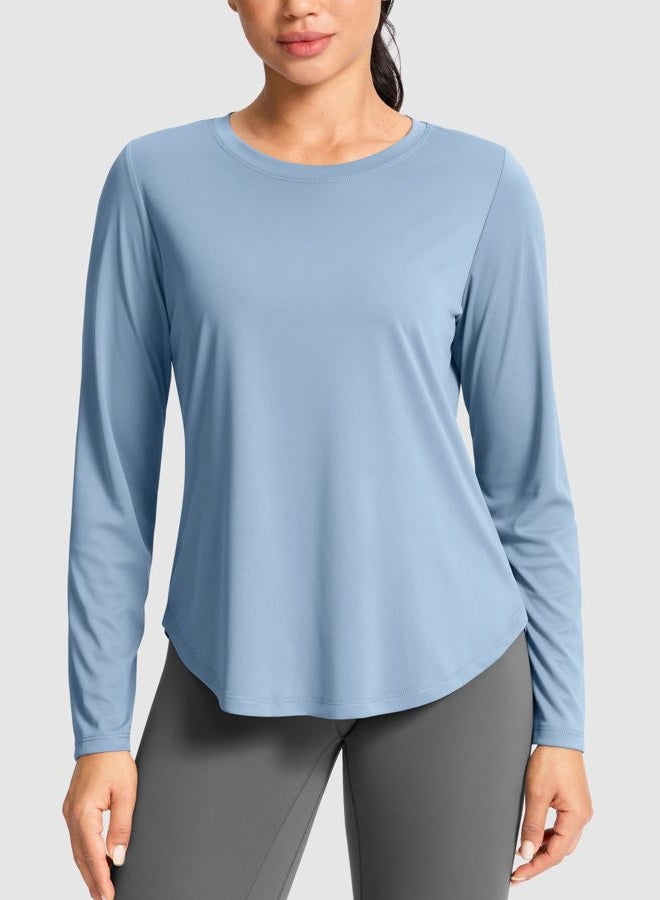 SANTINY Lightweight Long Sleeve Workout Tops for Women Breathable Active Tennis Sports Top Gym Yoga Athletic Running Shirts, Slate Blue, L - Image 2