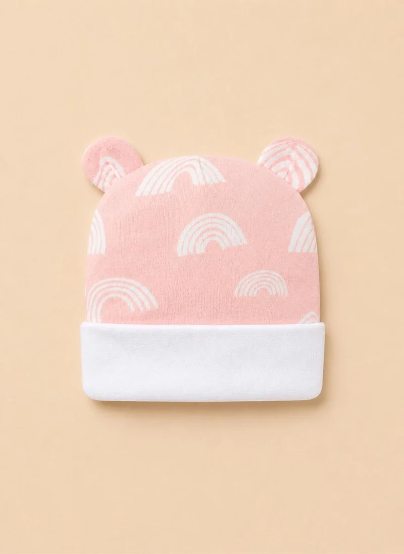 Infancie Newborn 3-Piece Pink Cotton Printed Hat, Mittens and Booties