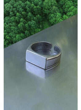 The Collection Men's Silver Plated Rectangular Knight Model Adjustable Ring  - Image 2
