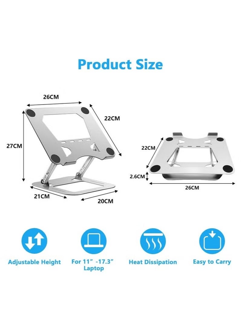 Raxoom Adjustable Aluminum Laptop Stand – Foldable Ergonomic Riser with Ventilated Design for Cooling – Lightweight, Portable, Height Adjustable Laptop Holder for Desk, Bed & Travel – Silver - Image 4