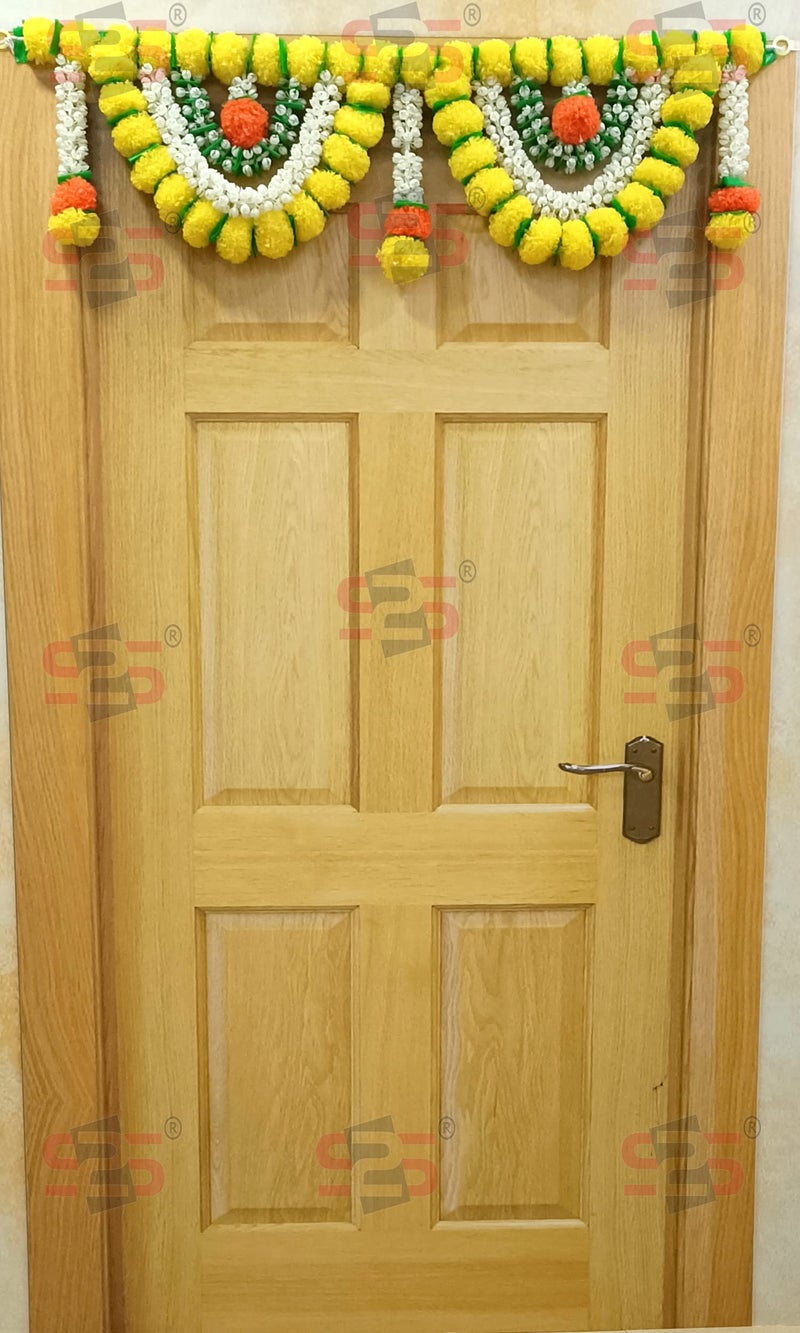 S2S Artificial Marigold & Mogra Flower Triple Layered Door Toran for Main Door, Hanging Toran for Festive Decorations, Doorway Leaves toran (Yellow & White) (Pack of 1) (Length - 40 Inch) - Image 2