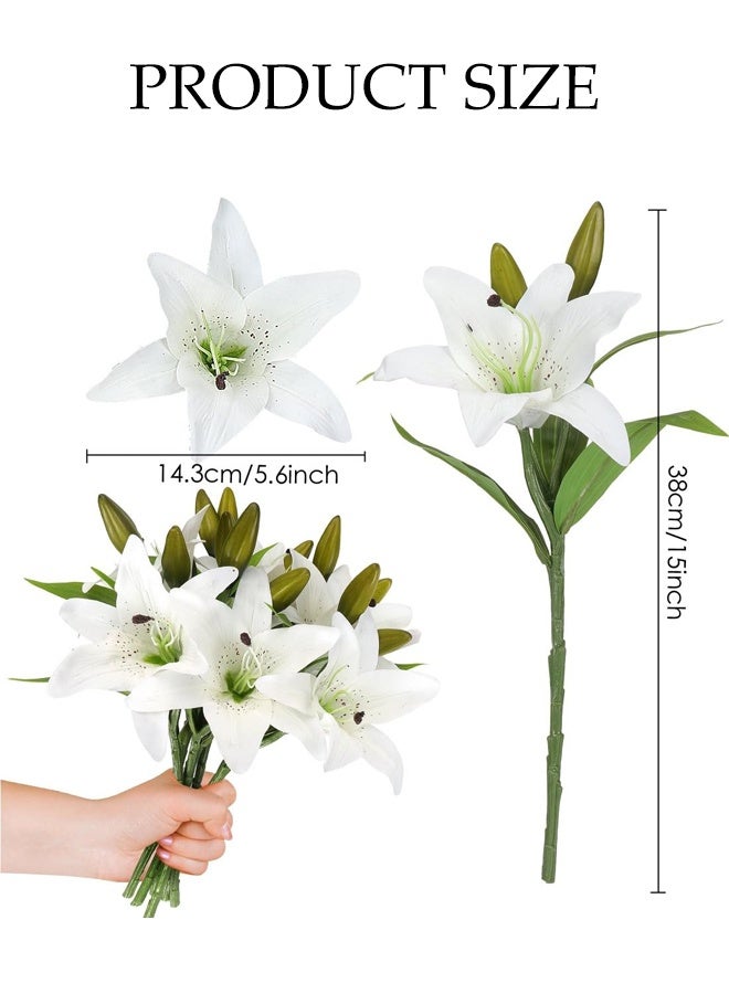 DUNISO 5 قطع زهور صناعية، زهور زنبق صناعية، ترتيب زهور بيضاء مزيفة مناسب لتزيين المنزل والمكتب، مركز طاولة الطعام (بدون مزهرية) - Image 2