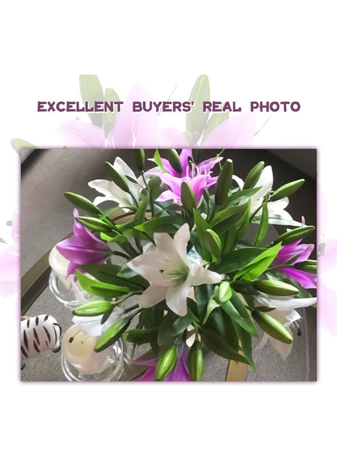 DUNISO 5 قطع زهور صناعية، زهور زنبق صناعية، ترتيب زهور بيضاء مزيفة مناسب لتزيين المنزل والمكتب، مركز طاولة الطعام (بدون مزهرية) - Image 5