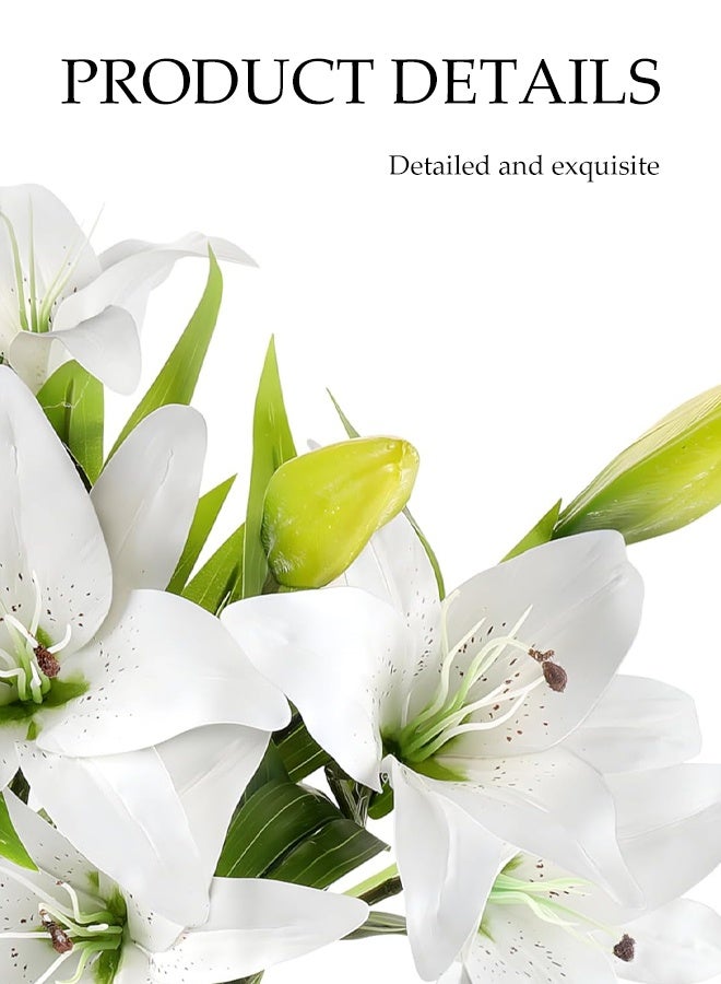 DUNISO 5 قطع زهور صناعية، زهور زنبق صناعية، ترتيب زهور بيضاء مزيفة مناسب لتزيين المنزل والمكتب، مركز طاولة الطعام (بدون مزهرية) - Image 3