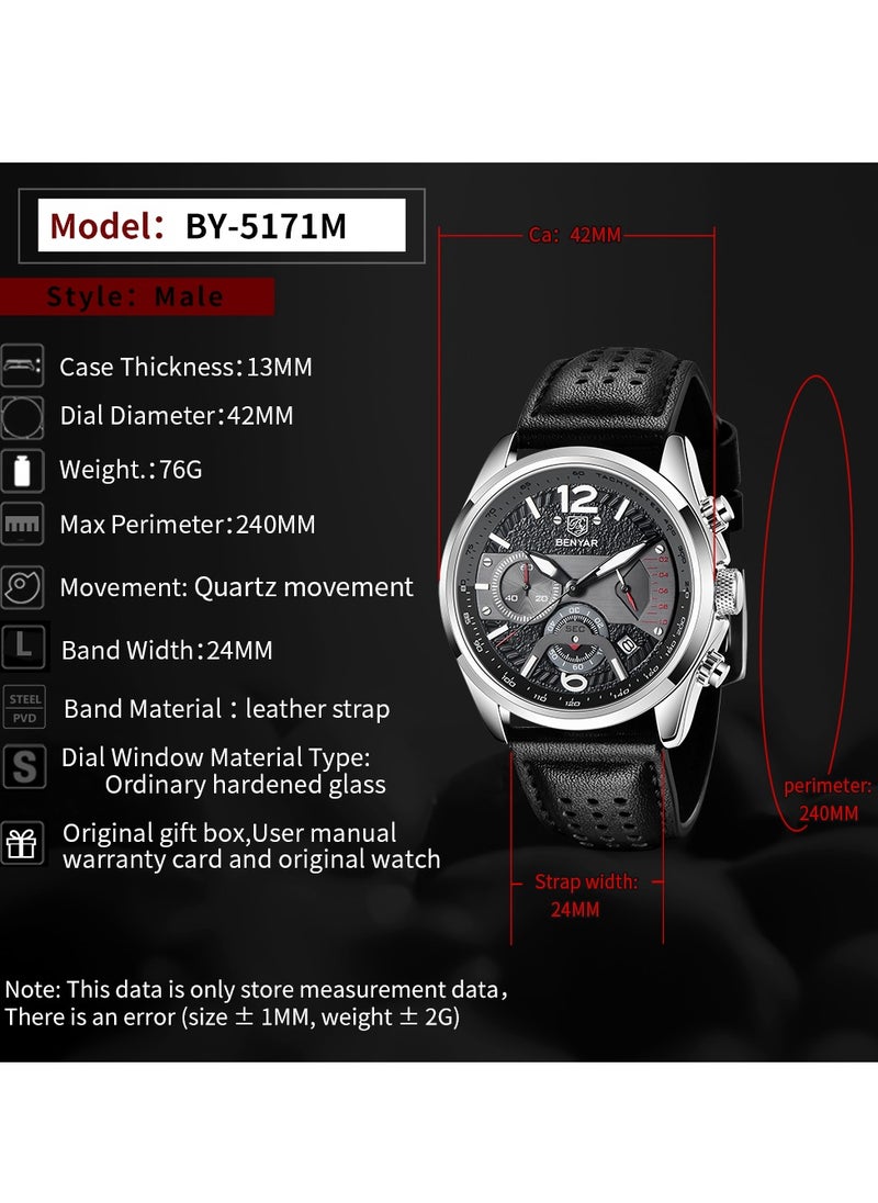 BENYAR - Watches for Men Watch Quartz Luxury Chronograph Waterproof Watch 5171 - Image 1