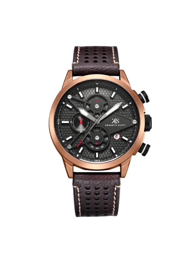 KENNETH SCOTT Men's Chronograph Display Watch With Brown PU Strap - K25108-DLDB