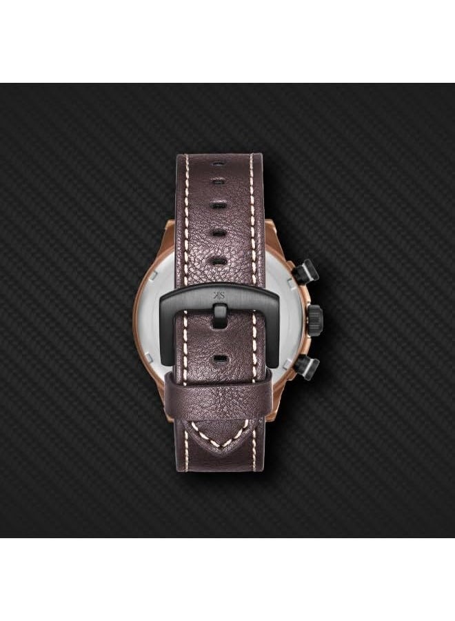 Kenneth Scott Men's Watch, Chronograph Display and PU Strap - K25108-DLDB, Brown - Image 5