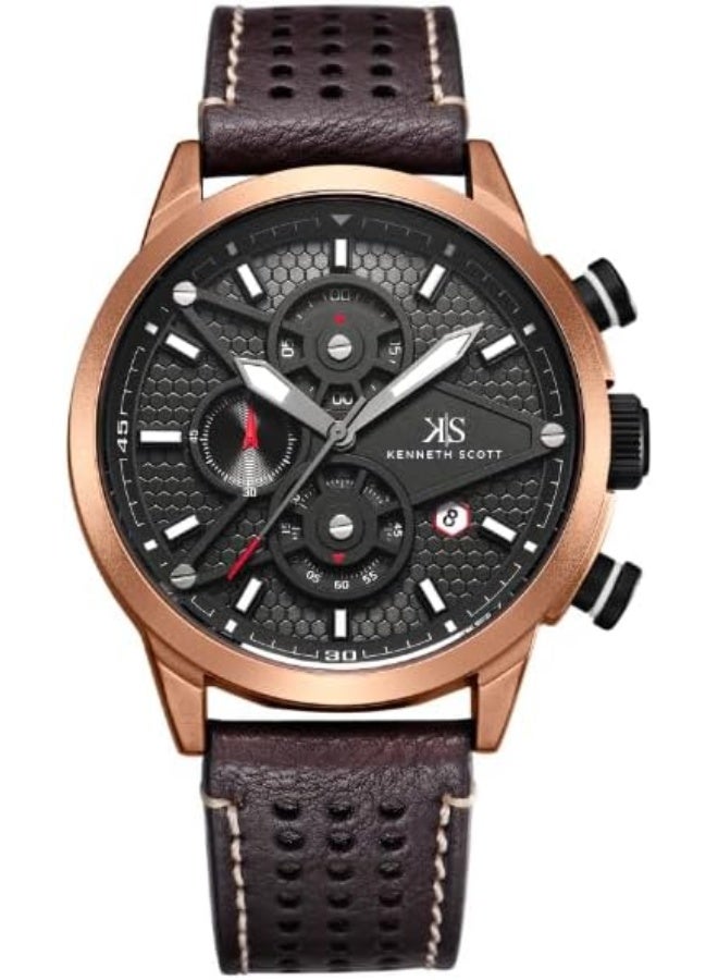 Kenneth Scott Men's Watch, Chronograph Display and PU Strap - K25108-DLDB, Brown - Image 1
