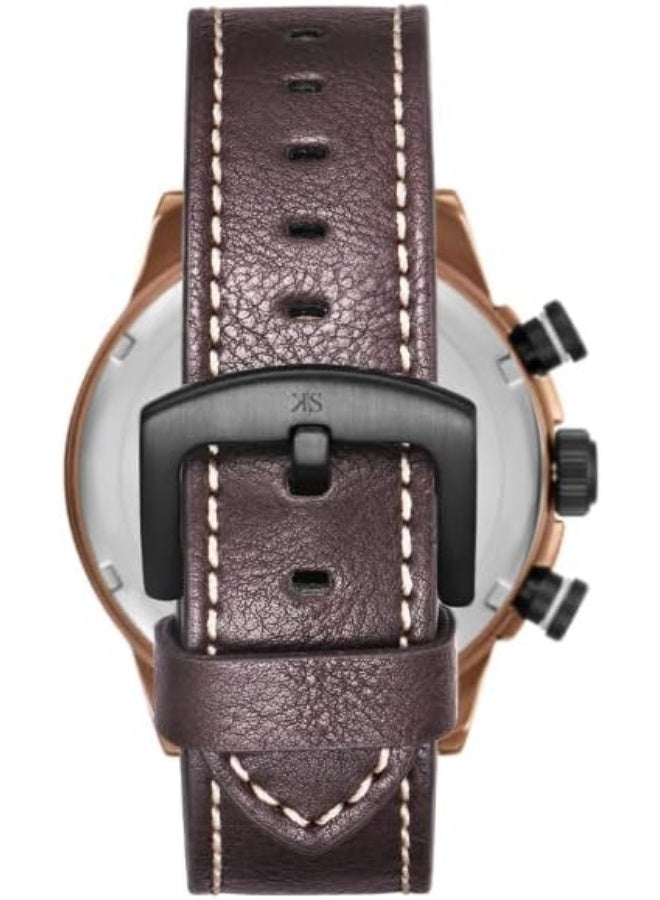 Kenneth Scott Men's Watch, Chronograph Display and PU Strap - K25108-DLDB, Brown - Image 3