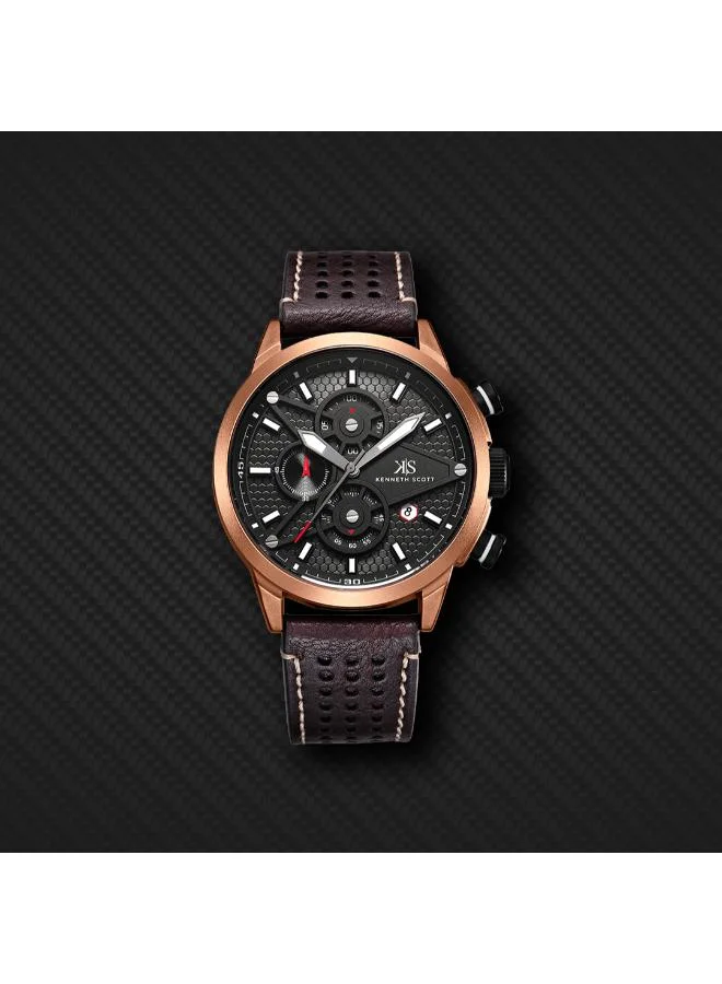 Kenneth Scott Black Kenneth Scott Men's Watch, Chronograph Display and PU Strap - K25108-DLDB, Brown for Men | Best Price UAE