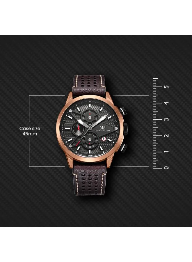 Kenneth Scott Black Kenneth Scott Men's Watch, Chronograph Display and PU Strap - K25108-DLDB, Brown for Men | Best Price UAE