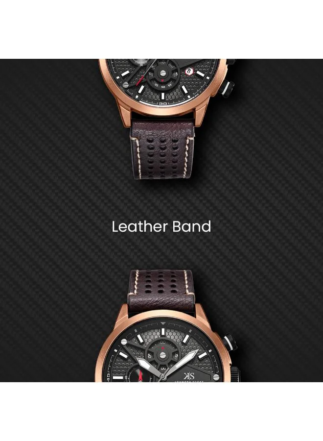 Kenneth Scott Black Kenneth Scott Men's Watch, Chronograph Display and PU Strap - K25108-DLDB, Brown for Men | Best Price UAE