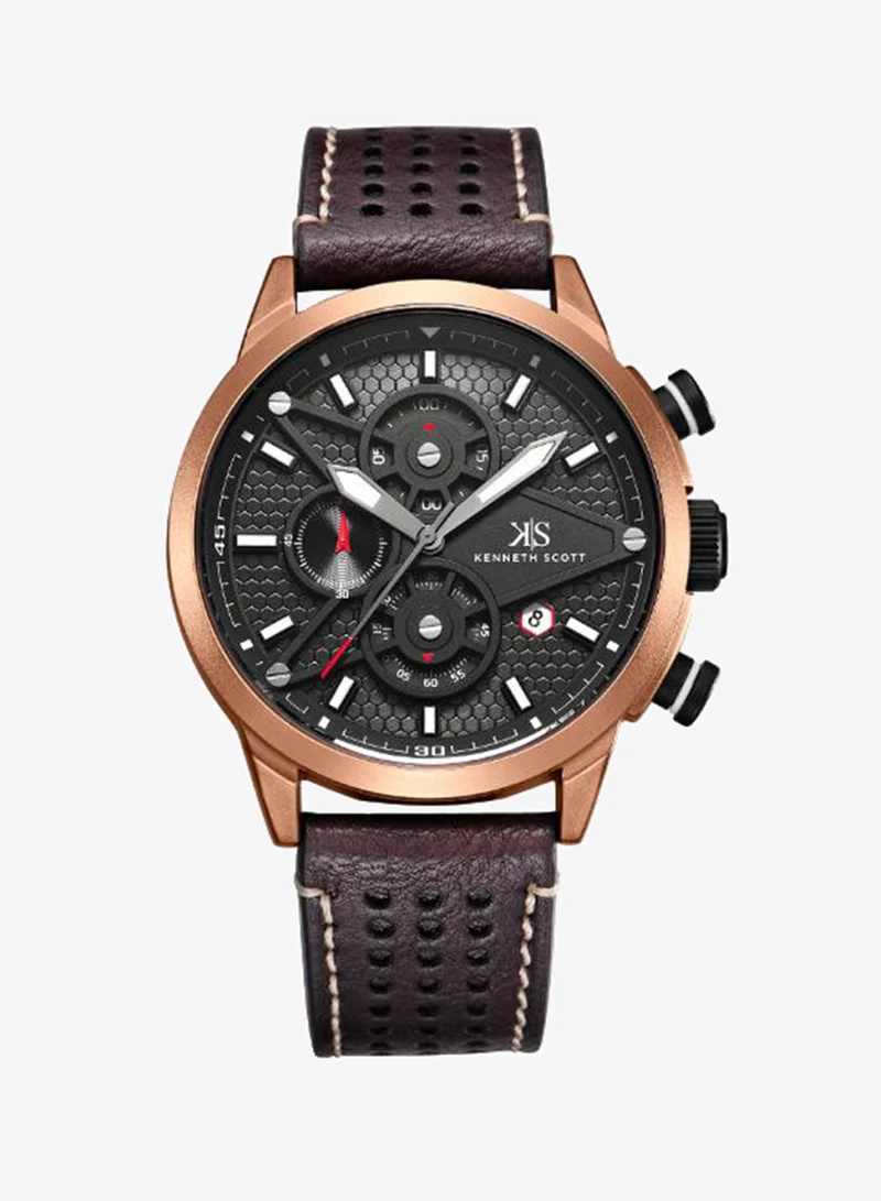 KENNETH SCOTT Kenneth Scott Men's Watch, Chronograph Display and PU Strap - K25108-DLDB, Brown