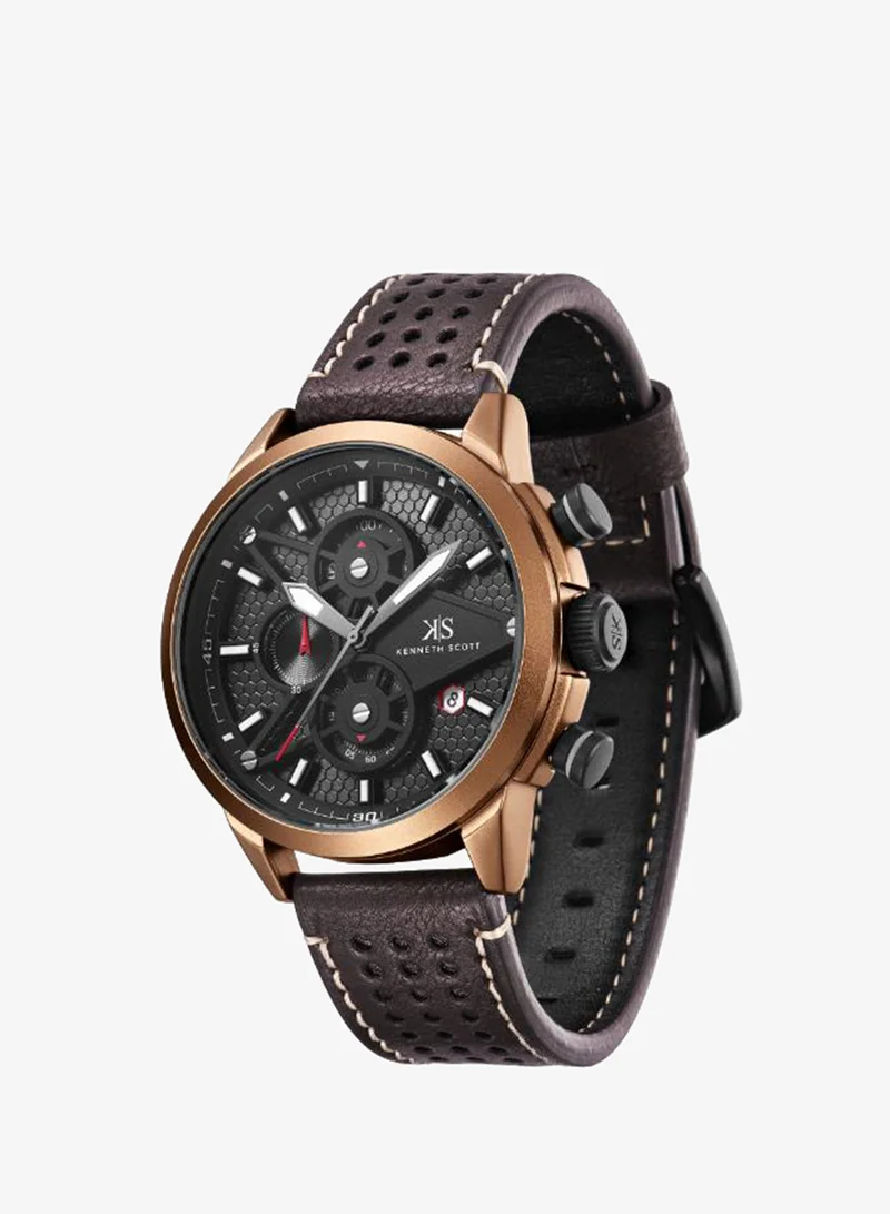 KENNETH SCOTT Kenneth Scott Men's Watch, Chronograph Display and PU Strap - K25108-DLDB, Brown