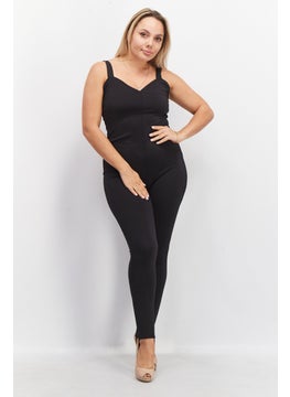 Women Textured Sleeveless Jumpsuit, Black