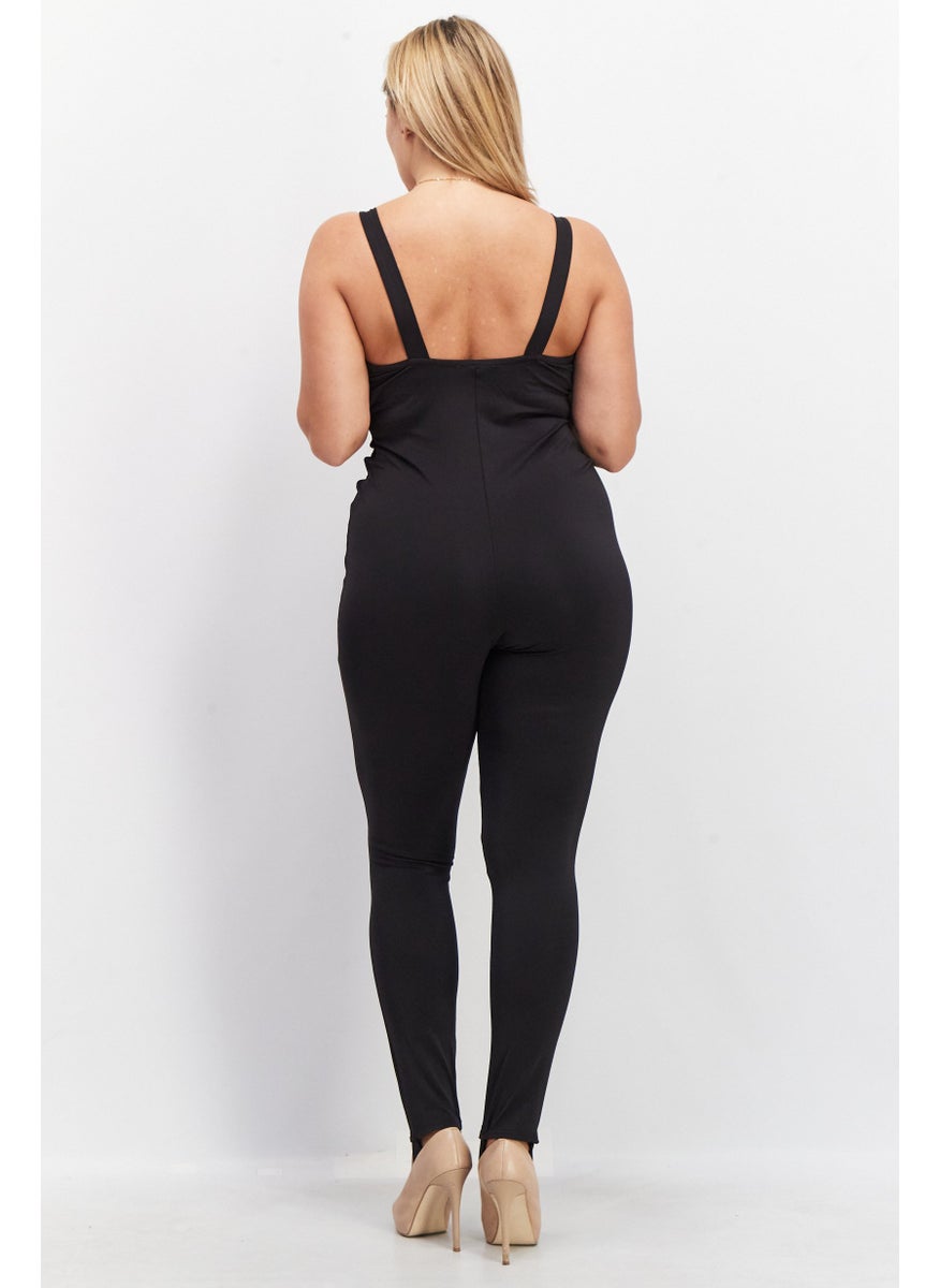 STEVE MADDEN - Women Textured Sleeveless Jumpsuit, Black - Image 1