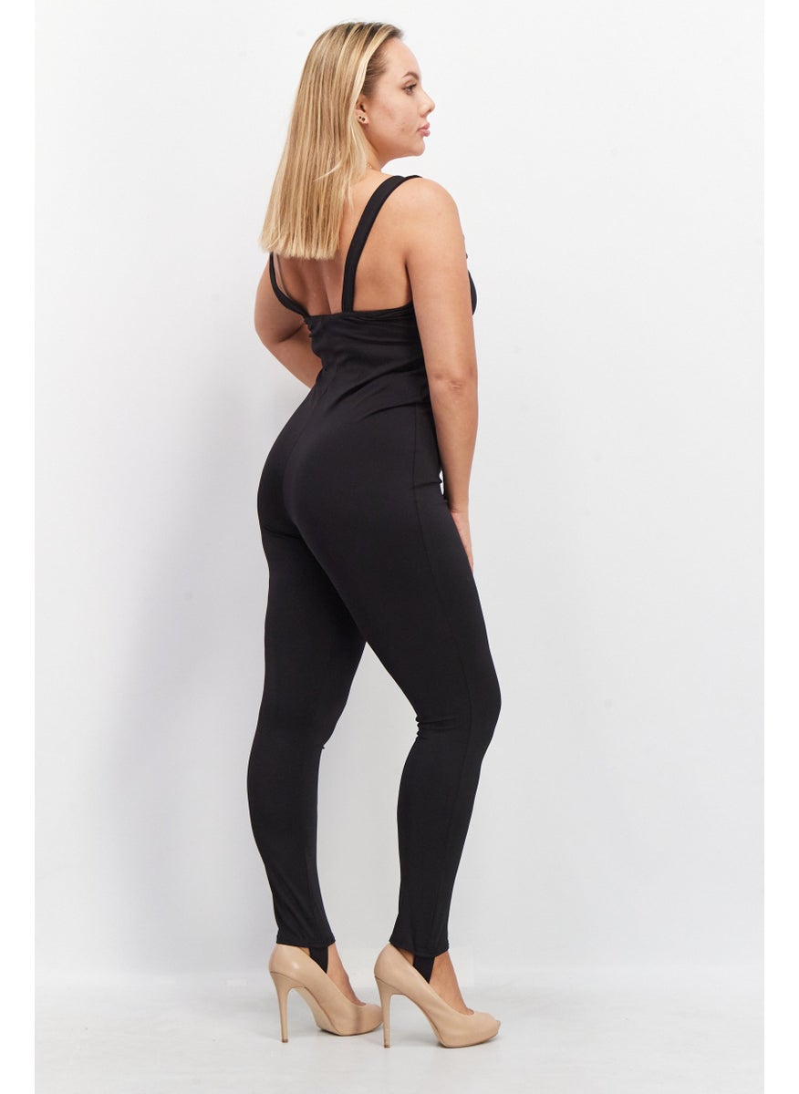 STEVE MADDEN - Women Textured Sleeveless Jumpsuit, Black - Image 1