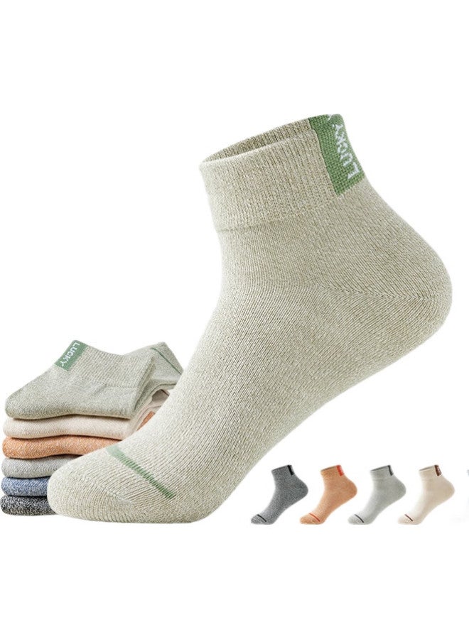 Liangrenfang Men'S Summer Socks, 100% Pure Cotton, Odor-Resistant, Sweat-Absorbing, Short Socks, Antibacterial, Wear-Resistant, 7A Grade Cotton Mid-Calf Socks