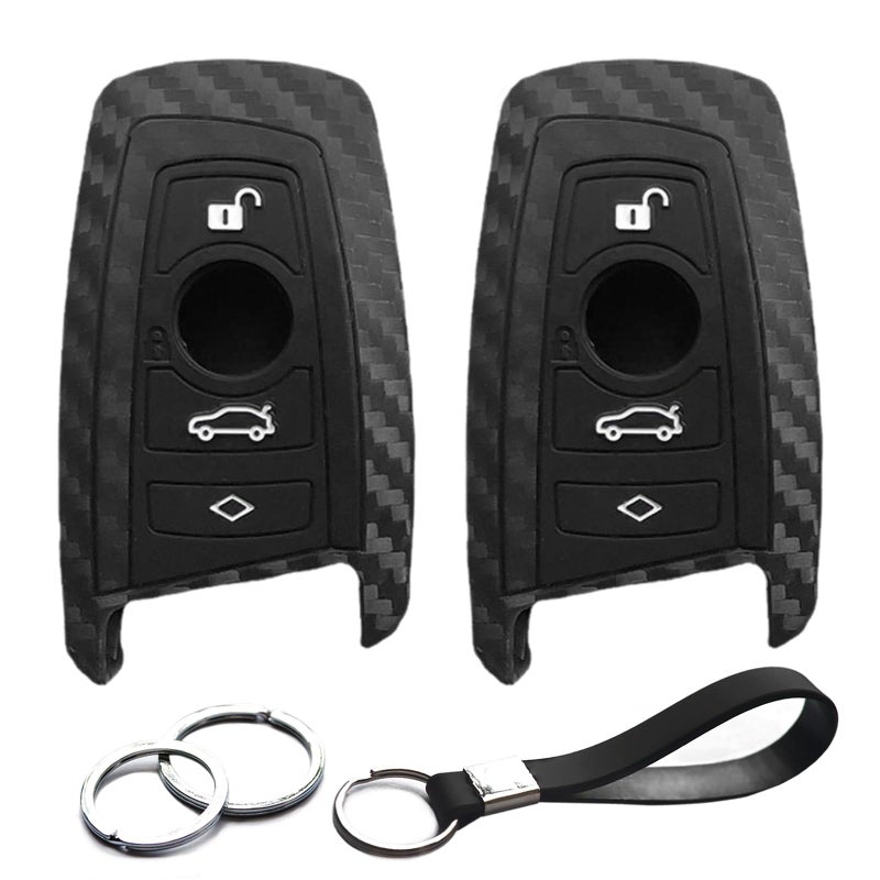 INFIPAR 2pcs Compatible with BMW X4 X5 X1 X3 X6 3 5 7 Series M1 M2 M3 M5 335 328 535 650 740 F05 F10 F20 F30 Carbon Fiber Looks Key Fob Cover Case Key Chain Protector Keyless Remote Holder Jacket