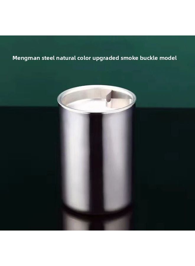 Natural Color Stainless Steel Ashtray With Anti Fly Ash Lid Heavy Duty Windproof Portable For Home Car Bar Cafe - Image 1