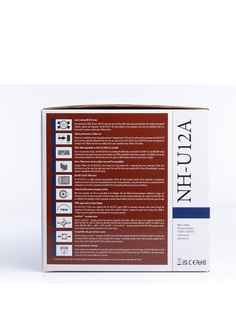 Noctua NH-U12A, Disipador de CPU de Gran Calidad con Ventiladores NF-A12x25 PWM de Alto Rendimiento (120 mm, Marrón) - Image 5