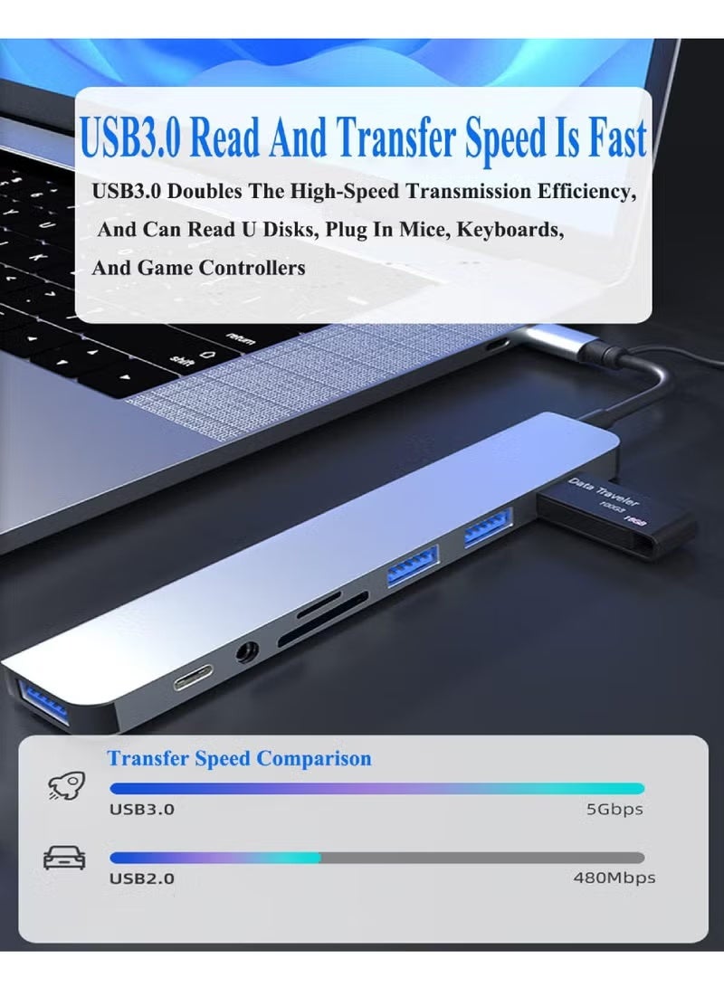 USB C Hub 8 in 1 Type C Adapter USB Splitter Extender with USB A Male to USB C Female USB 3.0 - Image 5
