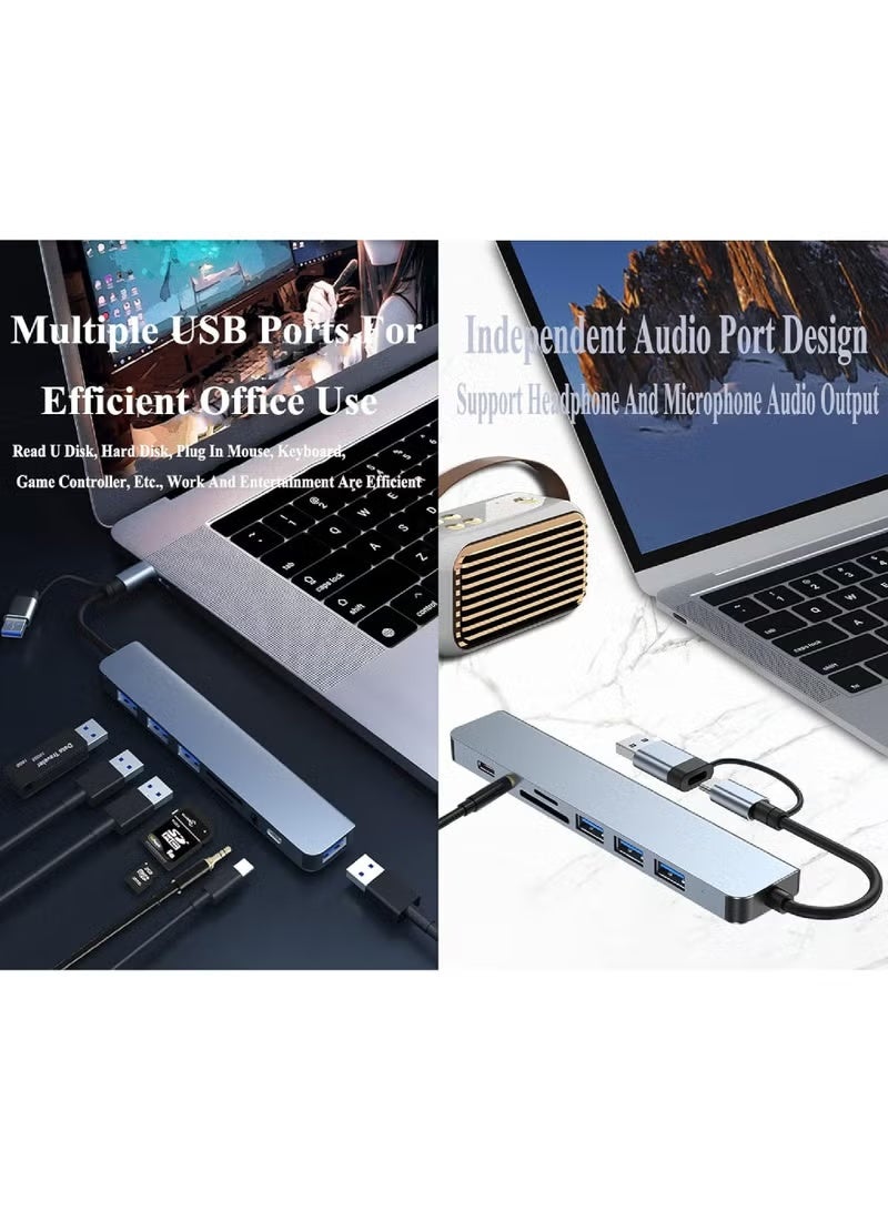 USB C Hub 8 in 1 Type C Adapter USB Splitter Extender with USB A Male to USB C Female USB 3.0 - Image 2