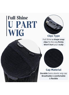 Full Shine U Part Human Hair Wig Natural Hair Half Wig Straight Human Hair Jet Black U Part Wigs Human Hair Remy Straight 150Grams 20Inch  - Image 3