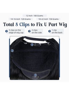 Full Shine U Part Human Hair Wig Natural Hair Half Wig Straight Human Hair Jet Black U Part Wigs Human Hair Remy Straight 150Grams 20Inch  - Image 4
