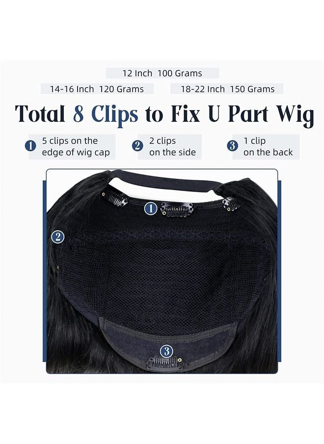 Full Shine U Part Human Hair Wig Natural Hair Half Wig Straight Human Hair Jet Black U Part Wigs Human Hair Remy Straight 150Grams 20Inch  - Image 4