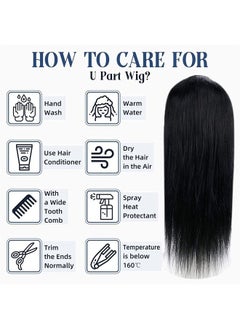 Full Shine U Part Human Hair Wig Natural Hair Half Wig Straight Human Hair Jet Black U Part Wigs Human Hair Remy Straight 150Grams 20Inch  - Image 5